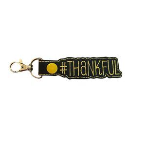 Thankful Embroidered Black Gold Keychain New No Tags